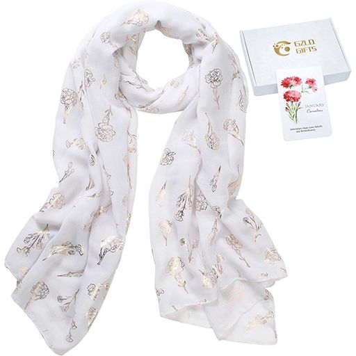 best christmas gifts for mom personalized gift - Carnation Birth Month Flower Scarf Gifts Shawls and Wraps for Women Lightweight Unique Mother 'S Day Birthday Gifts Scarves for Mum/Girls/Grandma/Dressy Decorative(White)